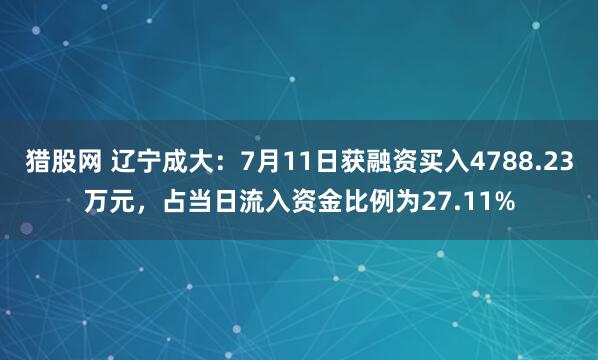 猎股网 辽宁成大：7月11日获融资买入4788.23万元，占当日流入资金比例为27.11%